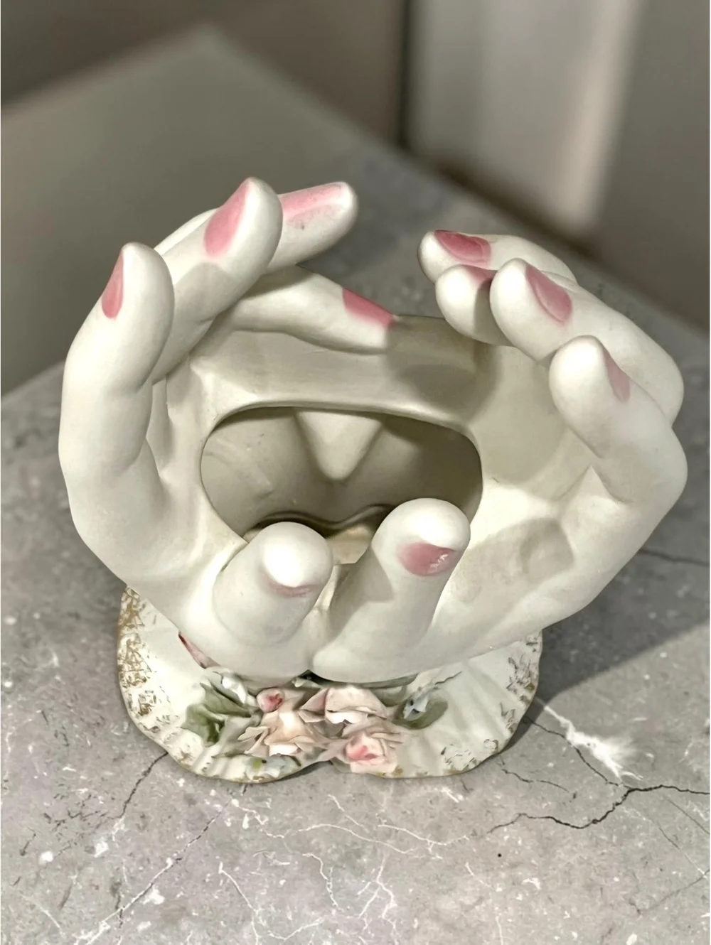 Vintage Lefton 1791 Lady Hands Bud Vase Bisque Porcelain Roses Japan 6.75”